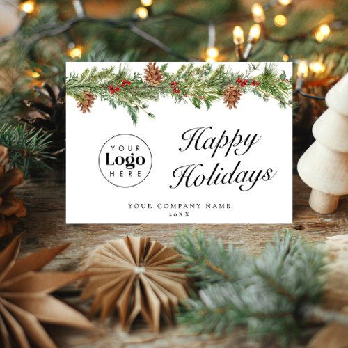 Rustic Custom Logo Holiday Business Thank You Card