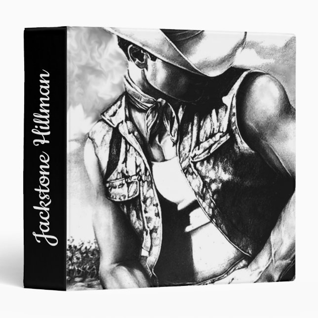 Rustic Custom Name Masculine Cute Cowboy Man 3 Ring Binder (Front/Spine)