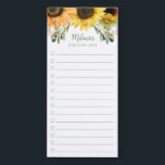 Rustic Custom Name Sunflower Grocery List Magnetic Notepad<br><div class="desc">Floral Custom Name Sunflower Grocery List Magnetic Notepad featuring a bouquet of yellow sunflowers and greenery,  green custom name template,  and check list.  The list template can be personalized to any other type of list,  for example,  to do list,  chores,  etc.</div>