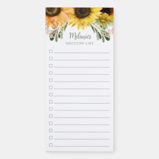 Rustic Custom Name Sunflower Grocery List Magnetic Notepad