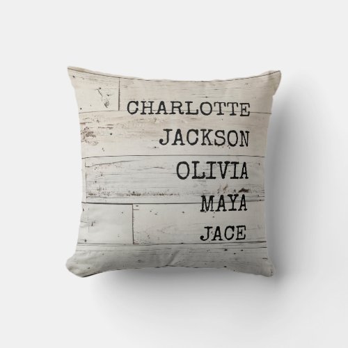 Rustic Custom Names Grandparents Parents Gift Throw Pillow