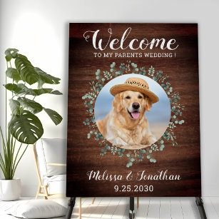 Rustic Custom Pet Photo Dog Wedding Welcome Foam Board