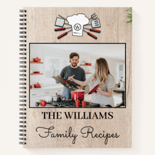 Rustic Custom Photo Family Name Monogram Cookbook Notebook