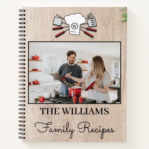 Rustic Custom Photo Family Name Monogram Cookbook Notebook