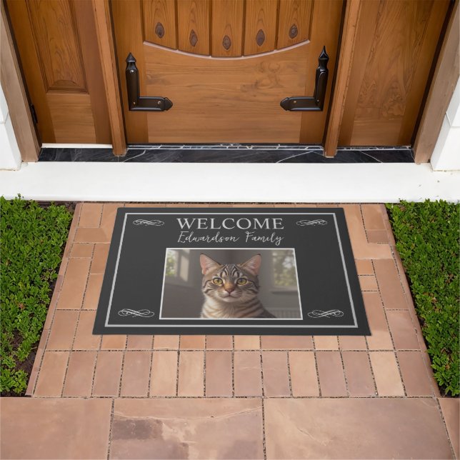 Rustic custom photo family name welcome doormat (Outdoor)