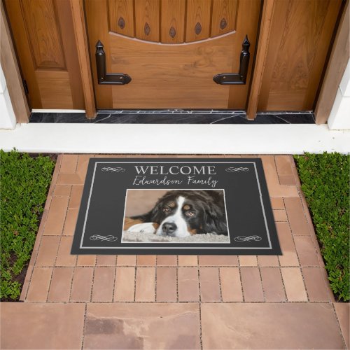 Rustic custom photo family name welcome doormat