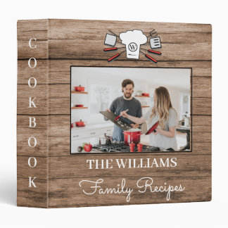 Rustic Custom Photo Name Monogram Family Recipe 3 3 Ring Binder
