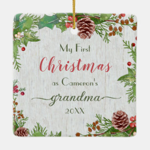Rustic Custom Photo New Granda 1st Christmas   Ceramic Ornament