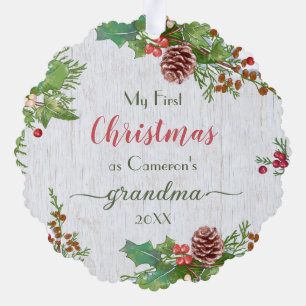 Rustic Custom Photo New Grandma 1st Christmas Ornament Card