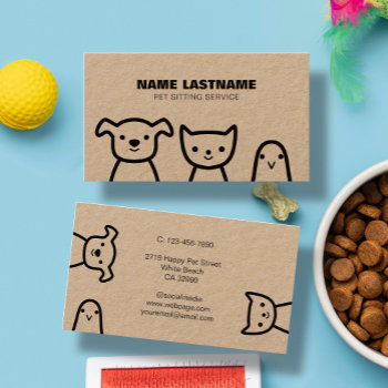 Rustic Custom Simple Cute Pets Pet Service Kraft Business Card by pinkpinetree at Zazzle