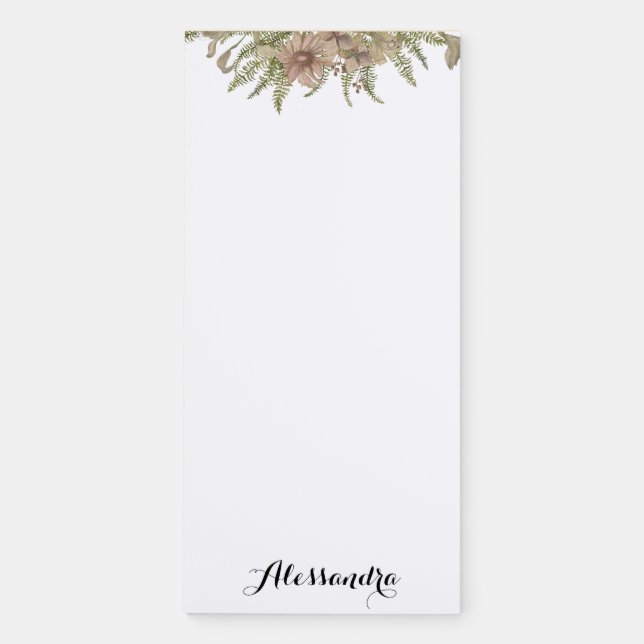 Rustic Custom Vintage Floral Name Magnetic Notepad (Front)