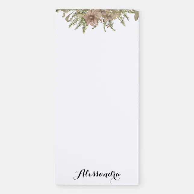 Rustic Custom Vintage Floral Name Magnetic Notepad | Zazzle