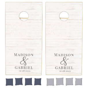 Rustic Custom Wedding Monogram White Washed Wood  Cornhole Set