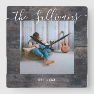 Rustic Custom Your Photo Wooden Script Wall Clock