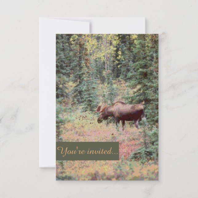 Rustic customizable moose wedding invitations (Front)