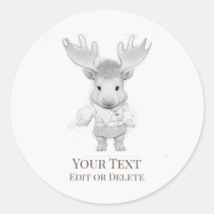 *~* Rustic Cute AP49 Cartoon Baby MooseSticker Classic Round Sticker