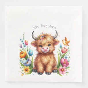 Rustic Cute Baby Highland Cow Baby Shower Paper Dinner Napkins