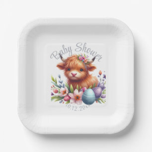Rustic Cute Baby Highland Cow Paper Plates