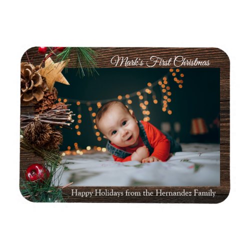 Rustic Cute Babys First Christmas Holiday Photo Magnet