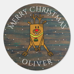 Rustic Cute Deer Christmas Kid`s Name Gift Tag