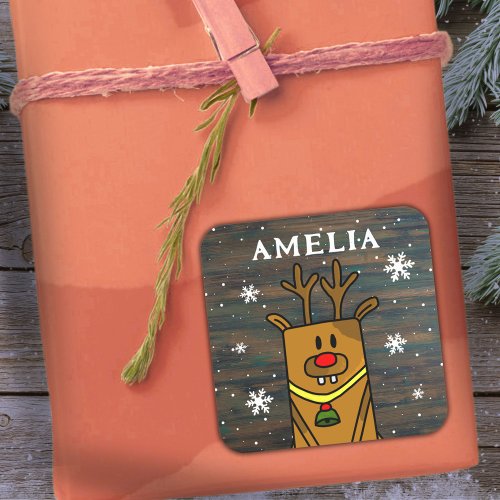 Rustic Cute Deer Christmas Kids Name Gift Tag