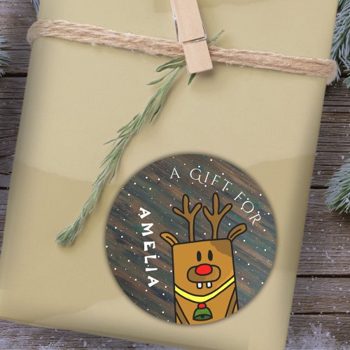 Rustic Cute Deer Christmas Kids Name Gift Tag