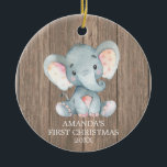 Rustic Cute Elephant Baby First Christmas Ceramic Ornament<br><div class="desc">Rustic Cute Elephant Baby First Christmas Ceramic Ornament</div>