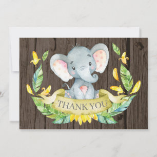 Rustic Cute Elephant Baby Yellow and Gray Thank You Card