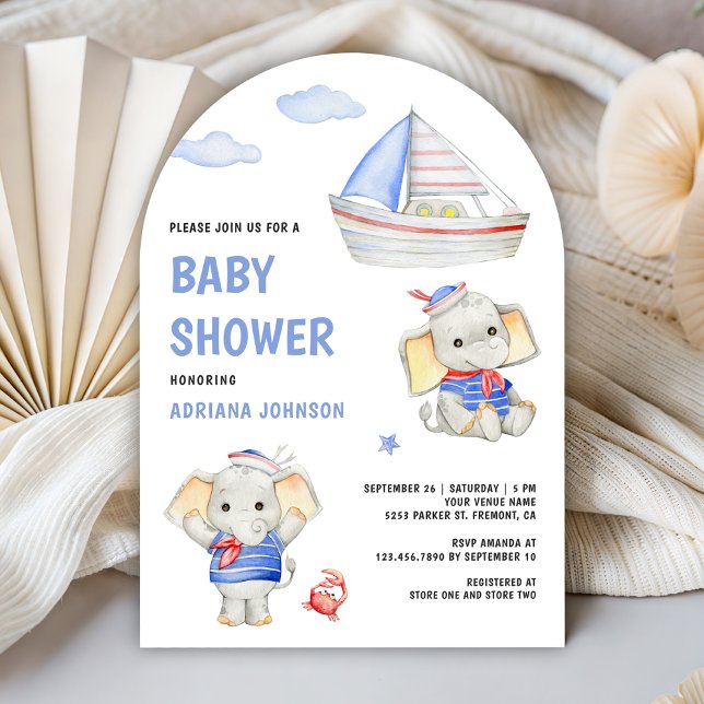 Rustic Cute Elephant Nautical Boat Baby Shower Invitation (Creator Uploaded)