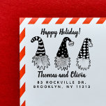 Rustic Cute Elves Happy Holiday Return Address Rubber Stamp<br><div class="desc">This rustic design features a ''Happy Holiday!'' message at the top, and three cute elves' heads in the middle. Below there are a couple's names and an address. This cute and festive design can be easily customized to adorn your Christmas stationery! Just click the ''Personalize this file'' button and change...</div>