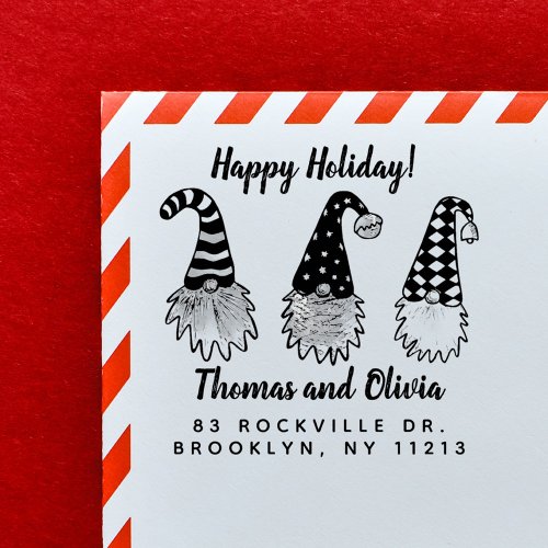 Rustic Cute Elves Happy Holiday Return Address Rubber Stamp