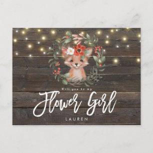 rustic cute fox floral will you be my flower girl announcement postcard