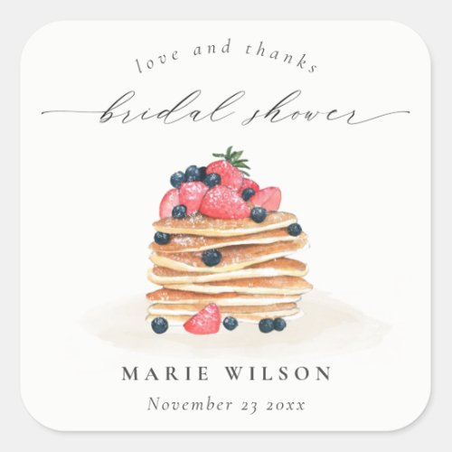 Rustic Cute Fruit Pancake Watercolor Bridal Shower Square Sticker