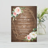 Rustic Cute Geometric Blush Floral Baby Shower Invitation (Standing Front)