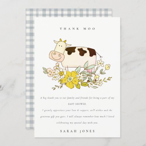 Rustic Cute Holy Cow Farm Floral Baby Shower Thank You Card