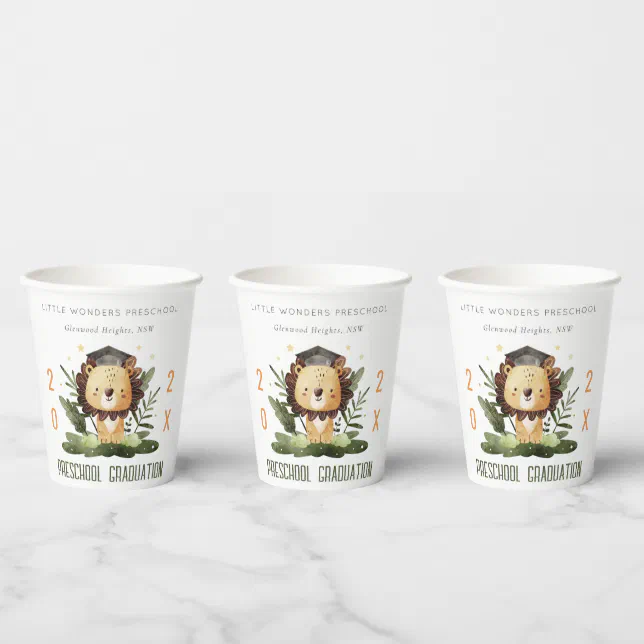 Rustic Cute Kids Lion Foliage Preschool Graduation Paper Cups | Zazzle