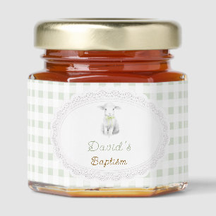 rustic cute lamb sage green gingham   Baptism  Honey Jar Favors