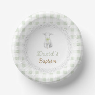 rustic cute lamb sage green gingham   Baptism  Paper Bowls