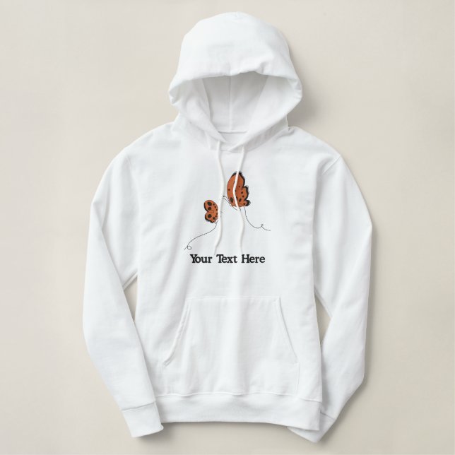 Rustic Cute Little Butterfly Personalized Embroidered Hoodie (Design Front)