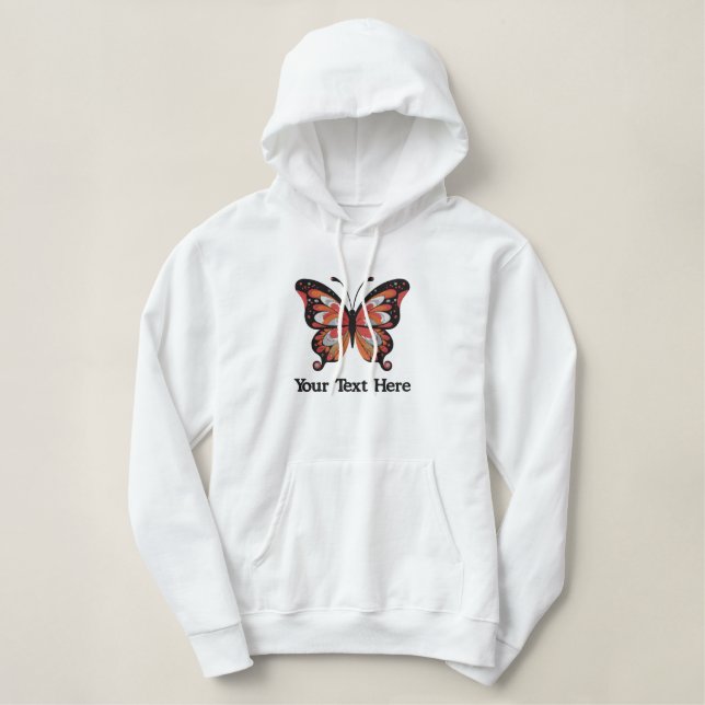 Rustic Cute Little Butterfly Personalized Embroidered Hoodie (Design Front)