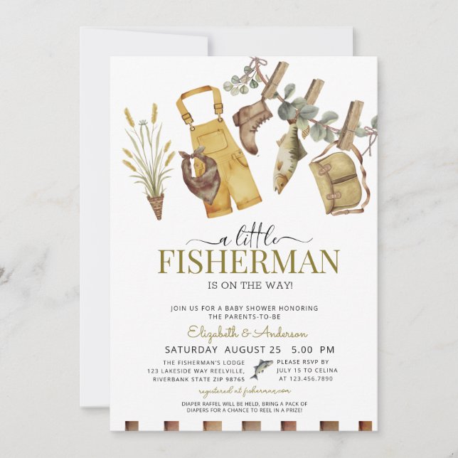 Rustic Cute Little Fisherman Baby Shower  Invitation (Front)