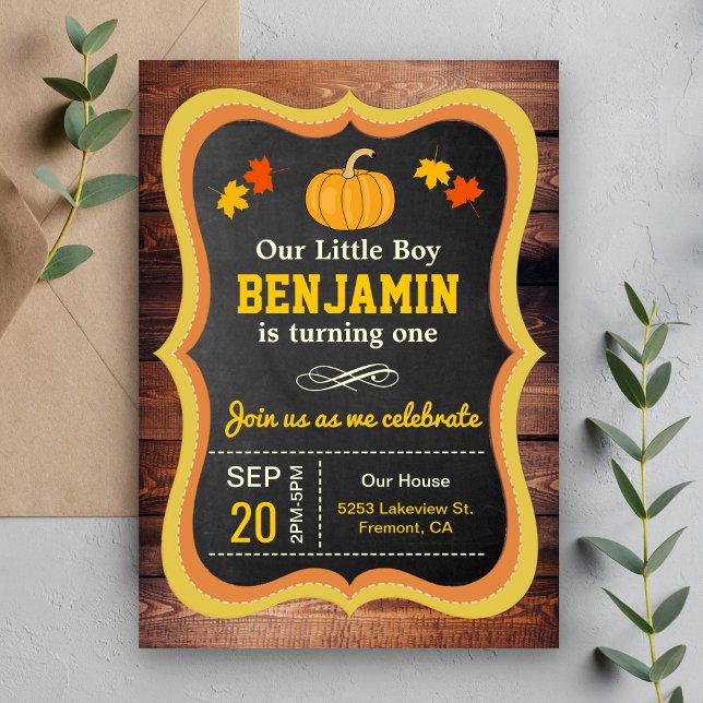 Rustic Cute Little Pumpkin 1st Birthday Party Invitation (Creator Uploaded)
