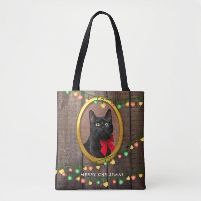  Rustic Cute Merry Christmas Lights Add Your Photo Tote Bag (Front)
