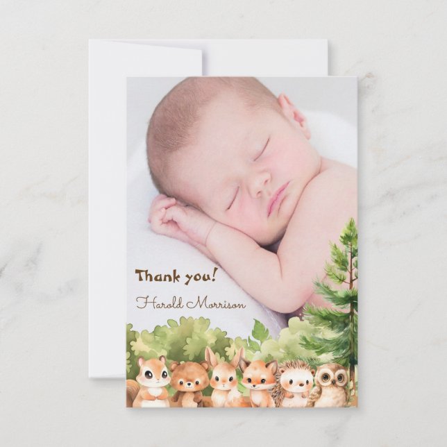 Rustic Cute Modern Baby Shower Thank You Card (Front)