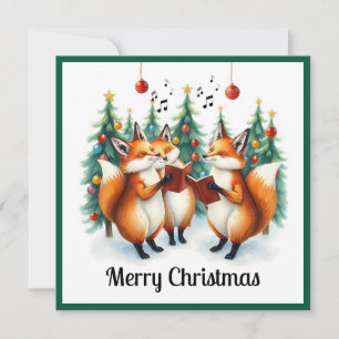 Rustic Cute Nice Fox Winter Pine Trees Caroling Holiday Card