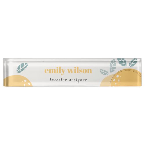 Rustic Cute Oral Lemon Abstract Bold Fruity Citrus Desk Name Plate