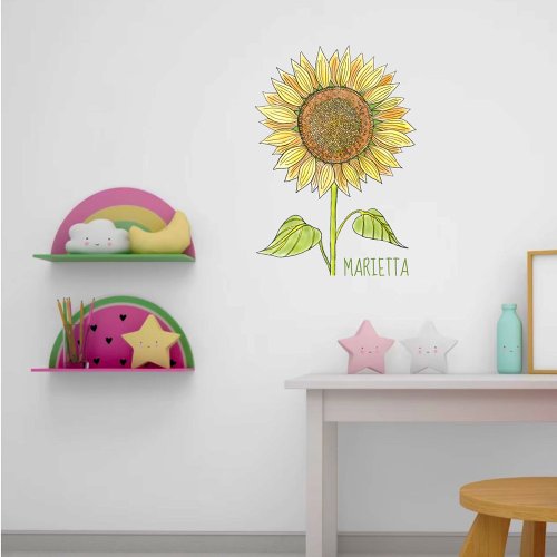 Rustic Cute Personalized Name Watercolor Sunflower Wall Decal
