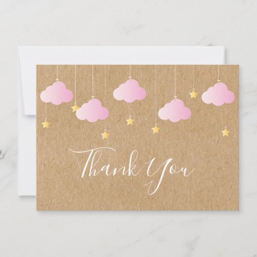 Rustic Cute Pink Clouds Gold Stars Thank You