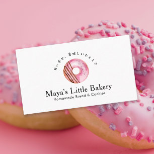 Rustic Cute Pink Donut Bakery Business Card