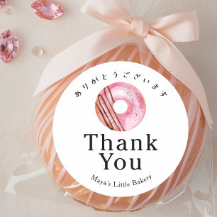 Rustic Cute Pink Donut Bakery Thank You Classic Round Sticker